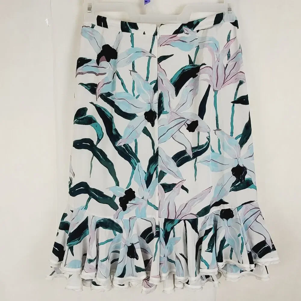 Tory Burch Louisa 100% silk floral pleated ruffled hem midi skirt Sz 6 feminine